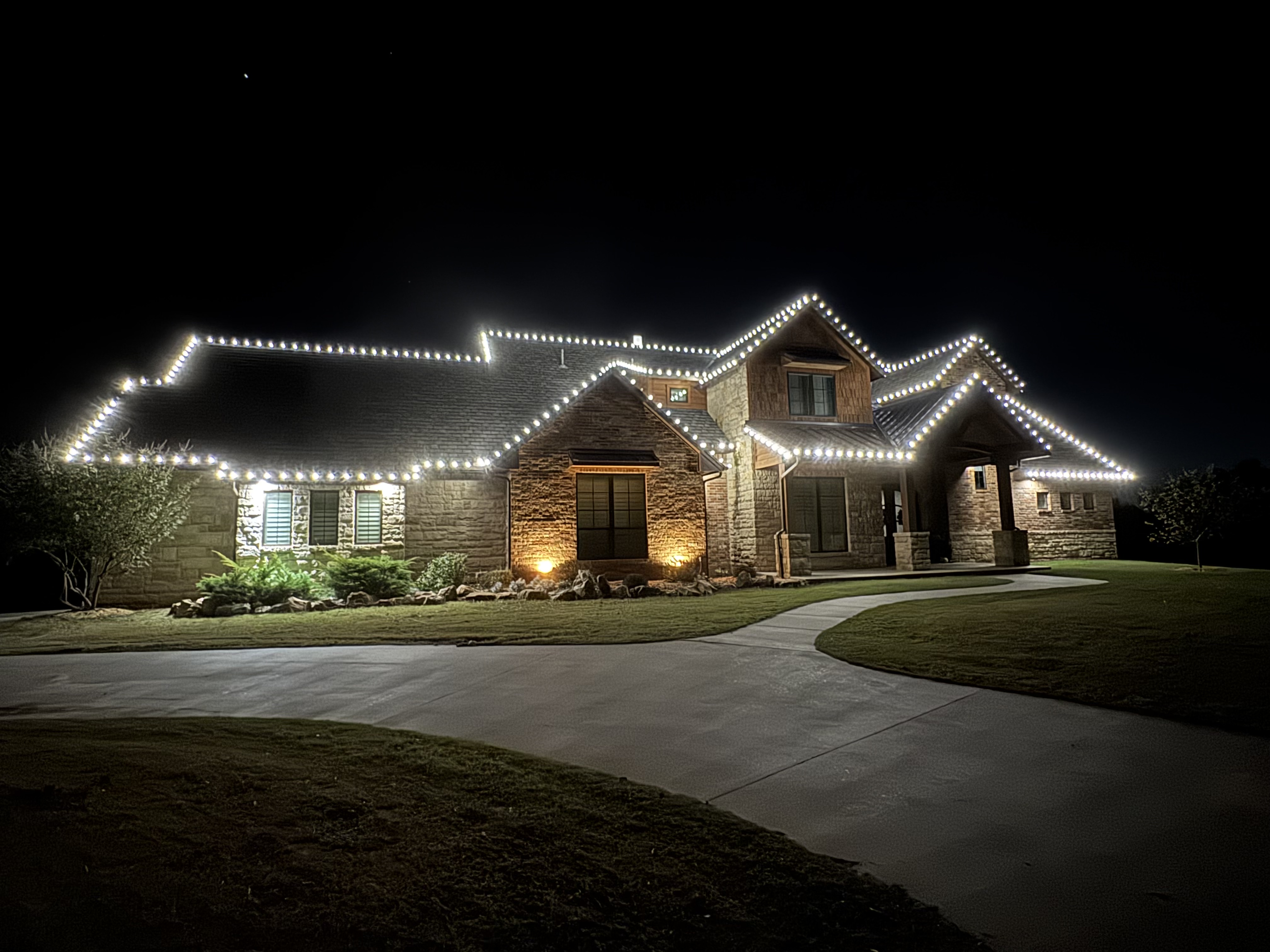 Bright Christmas light display showcasing our installation work in Oklahoma City and Norman area