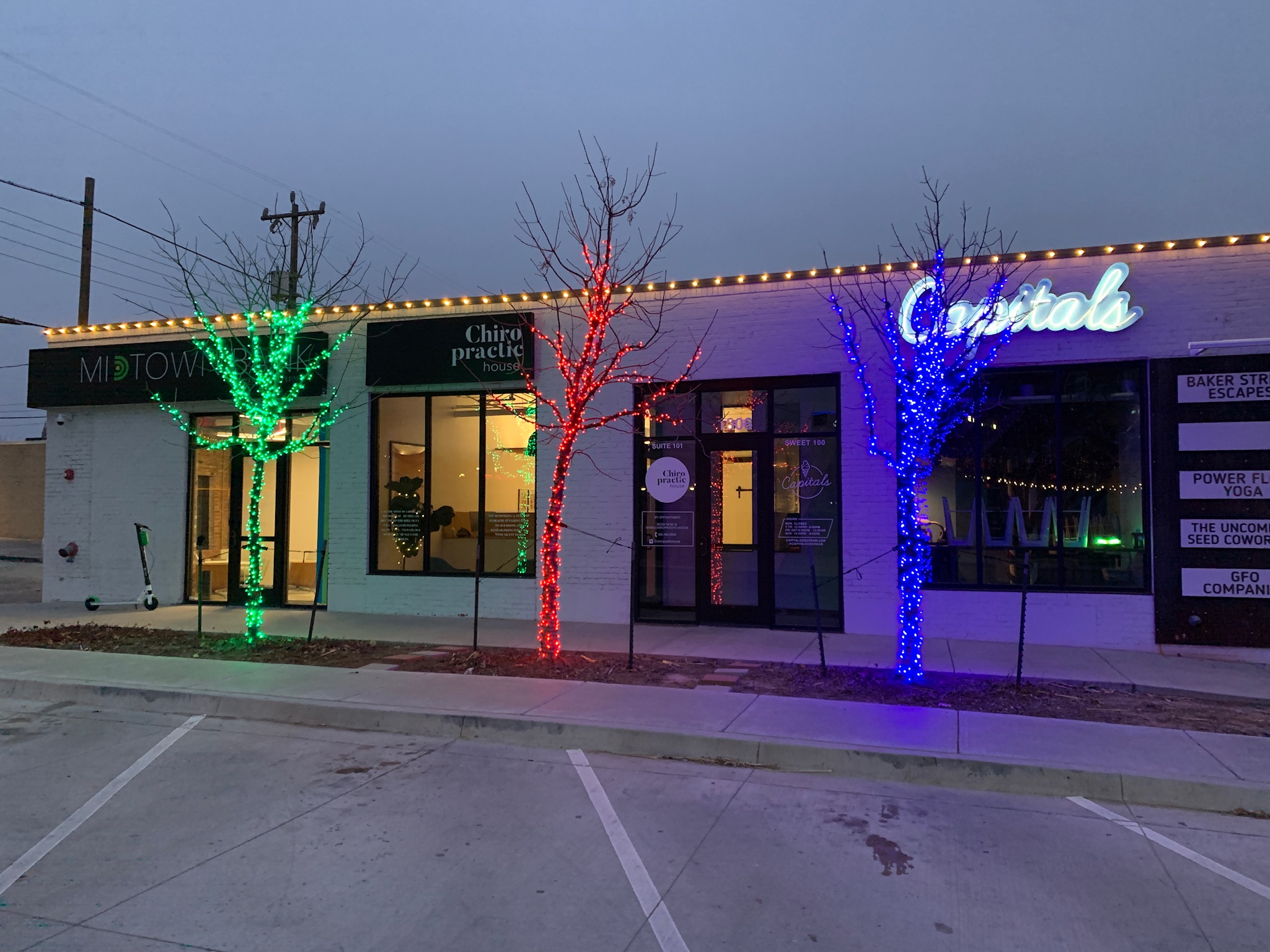 Commercial Christmas lights and trees installation showcasing our comprehensive services in Nichols Hills