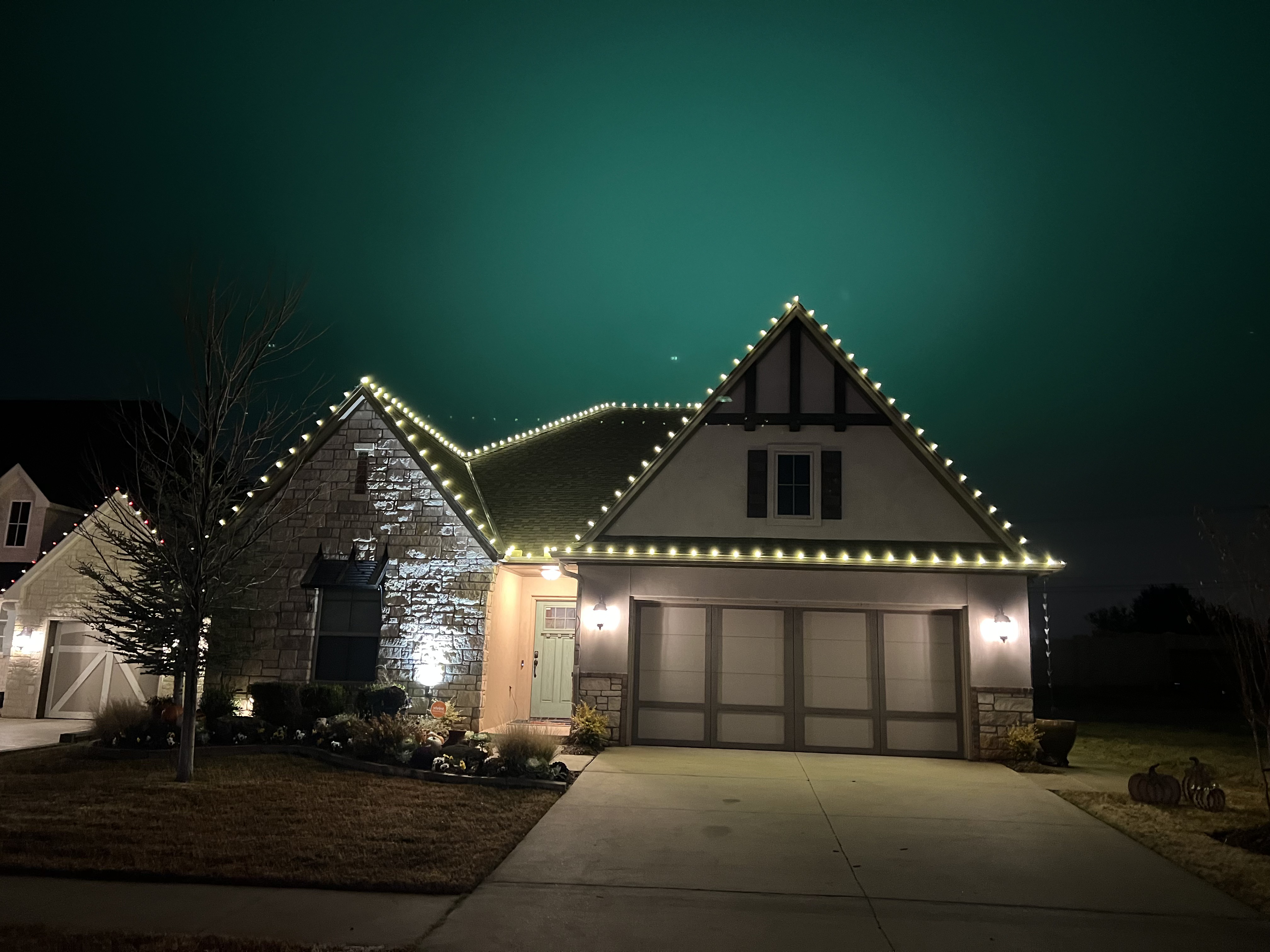 Crisp and clean Christmas light installation demonstrating our attention to detail and good installation standards in OKC